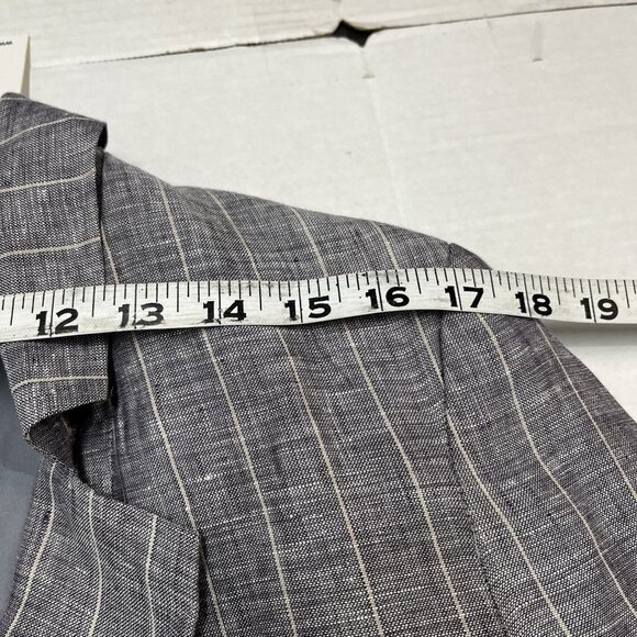 Oat Blazer Womens L‎ Blue Linen Woven Striped One Button Lined Nautical Preppy - Picture 9 of 11